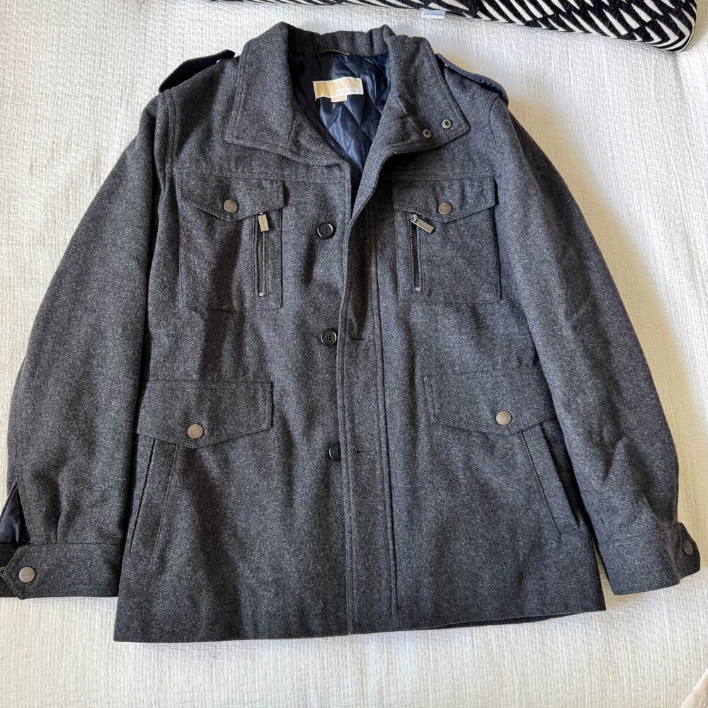 $295 Michael Kors Camden Field Gray Wool Coat Jacket Mens Sz Med Heavy Duty